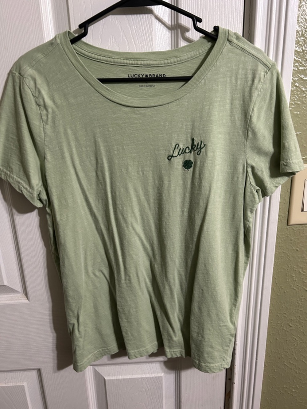 Lucky Brand Light Green Crew Neck Tee with 'Lucky' Embroidery